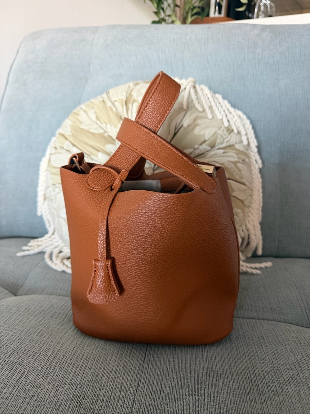 Classic Brown Leather Bucket Bag - Women